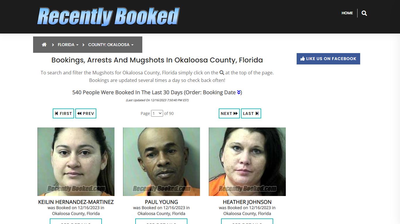 Bookings, Arrests and Mugshots in Okaloosa County, Florida